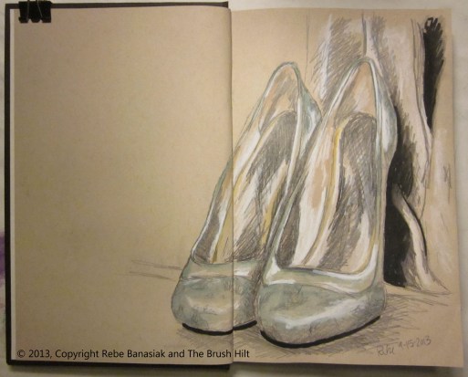Pretty shoes, Sketchbook 5 page 2, 2013, watercolor and ink.